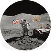 WallCircle - Wandcirkel ⌀ 60 - Maan - Astronaut - Vlag - Ronde schilderijen woonkamer - Wandbord rond - Muurdecoratie cirkel - Kamer decoratie binnen - Wanddecoratie muurcirkel - Woonaccessoires