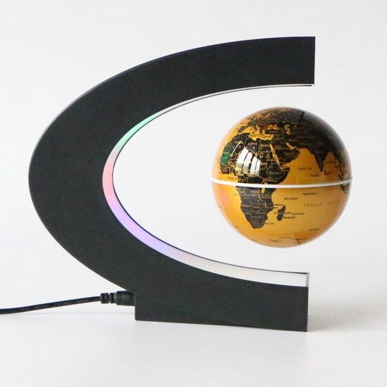 Afecto® Magnetisch Zwevende Wereldbol - Draaiende Globe - Wereldbol Met C- Vorm Verlichting - Wereldkaart - 360 graden - roterende zwevende lichtgevende magnetische wereldbol | goud