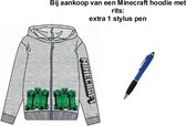 Minecraft Hoodie met Rits - Mele grijs. Maat 134 cm / 9 jaar + EXTRA 1 Stylus Pen