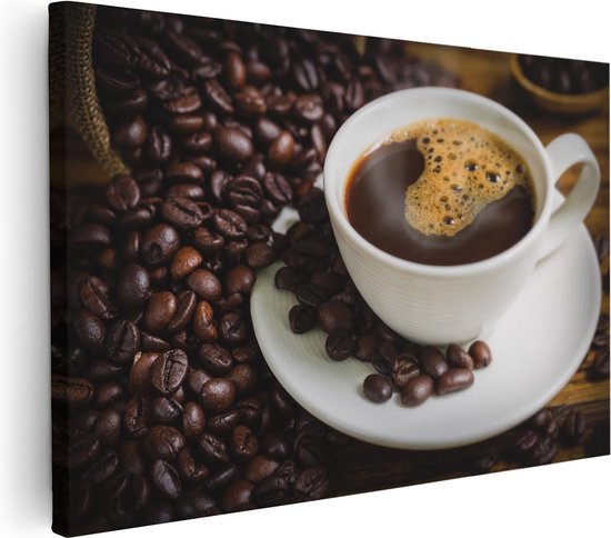 Artaza - Peinture sur toile - Tasse de Café avec des grains de Grains de café - 30 x 20 - Klein - Photo sur toile - Impression sur toile
