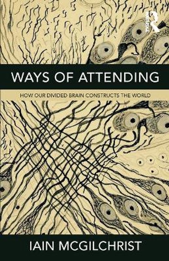 Boek "Ways of Attending" met illustraties van hersencellen en axonen. Titel in geel.