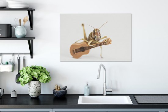 Toile Peinture Sauterelle - Guitare - Animaux - 90x60 cm - Décoration murale