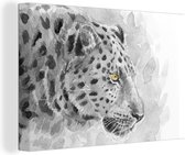 Canvas Schilderij Luipaard - Zwart - Wit - Profiel - 60x40 cm - Wanddecoratie