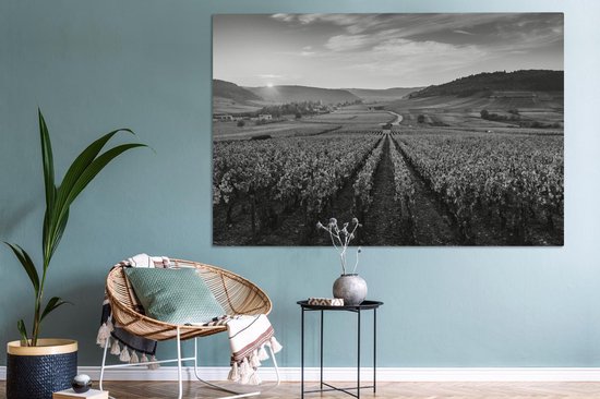 Toile Peinture France - Zwart - Wit - Vignoble - 180x120 cm - Décoration murale XXL