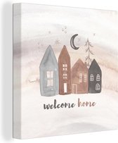 Toile Peinture Proverbes - Citations - 'Welcome home' - Maisons - 90x90 cm - Décoration murale