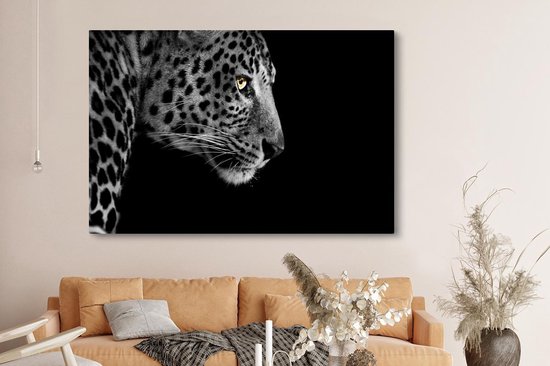Toile Peinture Léopard - Zwart - Wit - Fourrure - 150x100 cm - Décoration murale