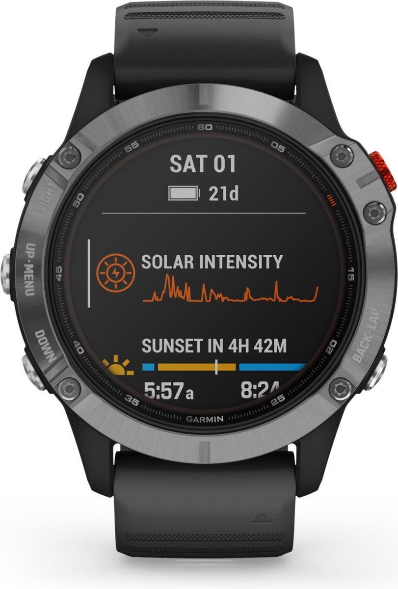 Garmin Fenix 6 Solar  Multisport Smartwatch - Geavanceerde GPS Tracker - 10ATM Waterdicht - Zilver/Zwart - Garmin