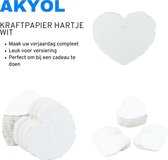 Akyol - 50x Cadeaulabels kraftpapier/karton - 6cm x 6 cm - Cadeau tags/etiketten - Cadeau versieringen/decoratie - Label Hart Wit - Labels karton - Cadeaulabels karton - Inclusief
