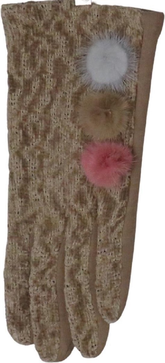 Handschoenen dames met touchscreen en drie pompons - 85% polyester