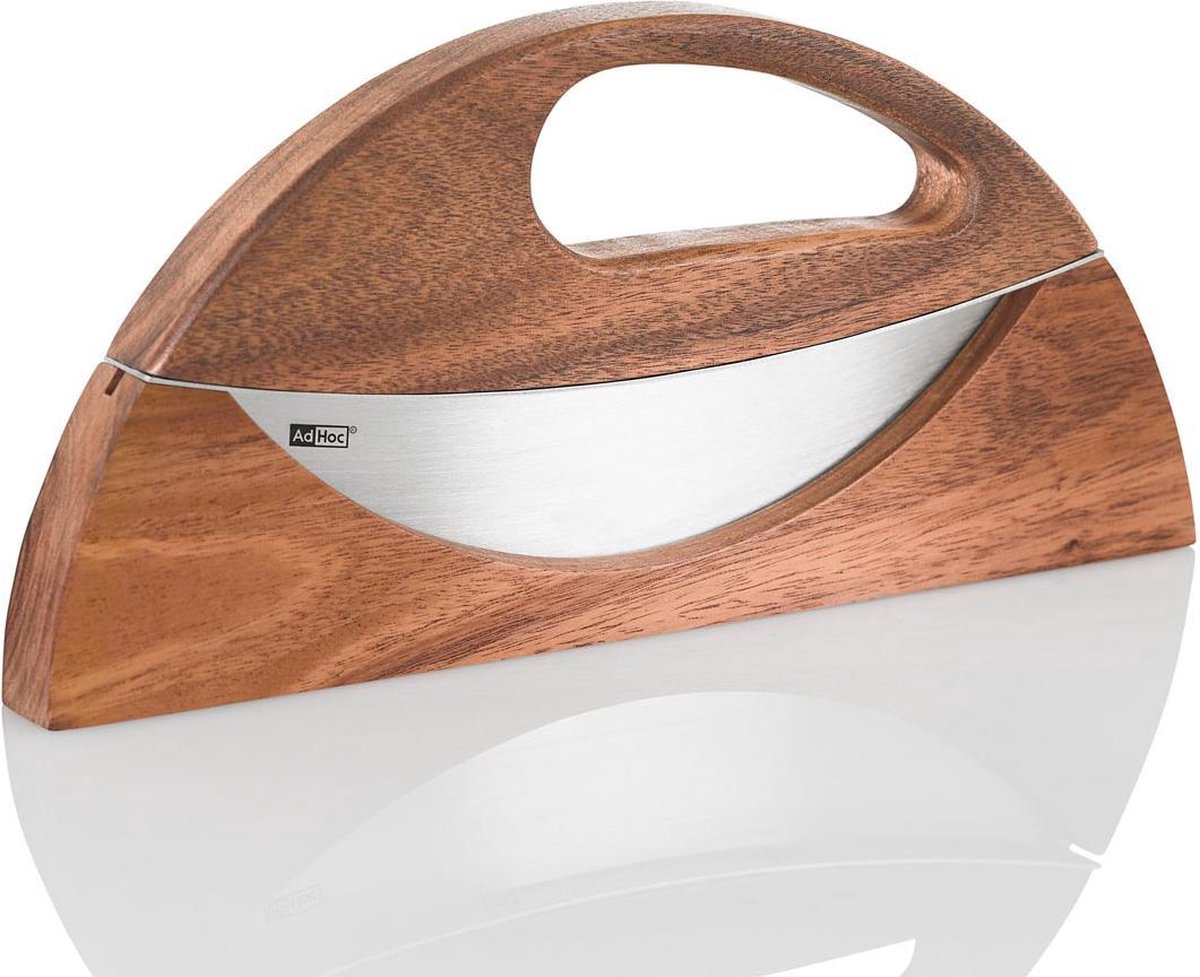 AdHoc Wave Universeel Hakmes - Acaciahout - Ergonomische Curve - Voor Kruiden & Knoflook - RVS Klinge