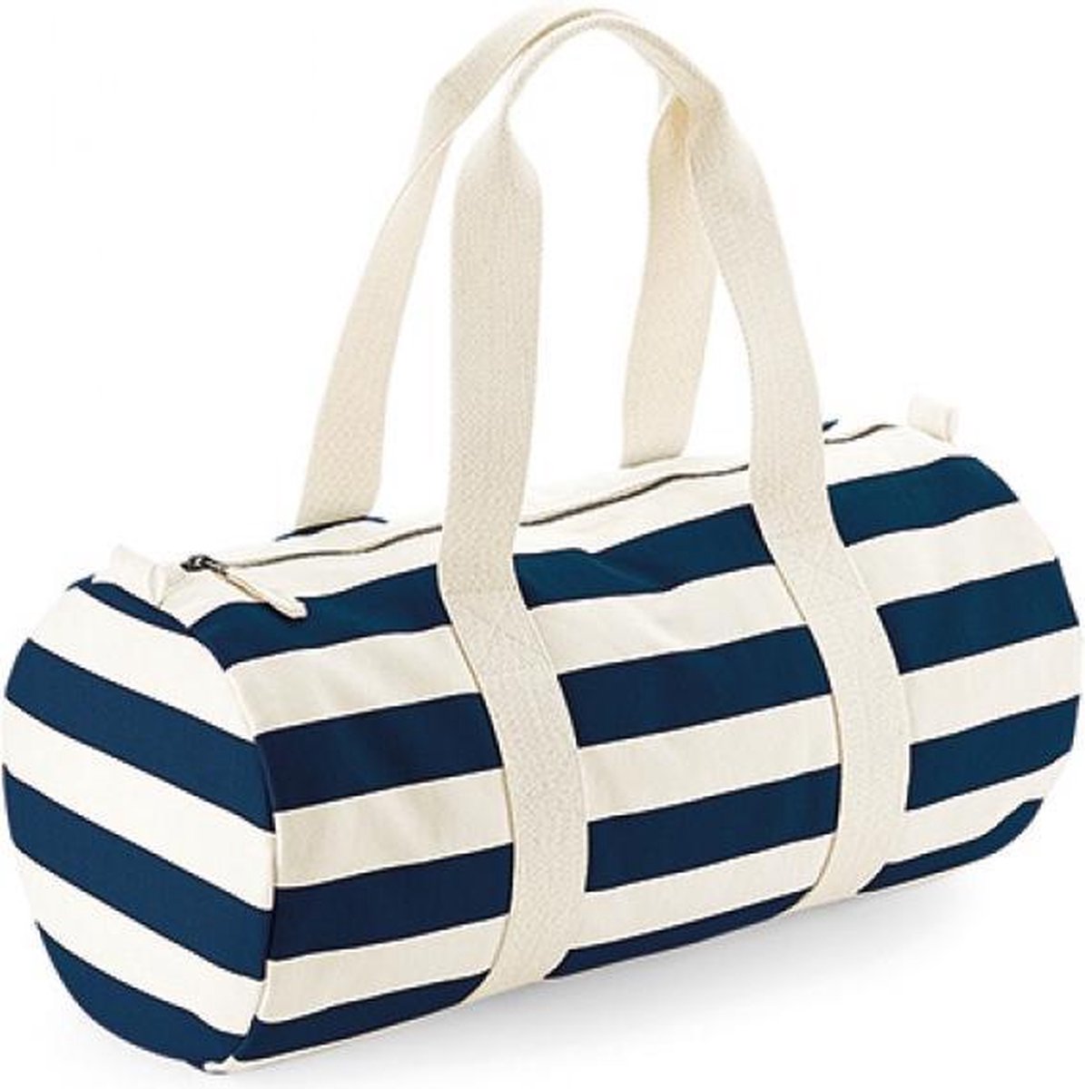 Westford Mill Nautical Barrel Bag WM688 - Natural/Navy - 50 x 25 x 25 cm