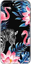 Apple iPhone 8 Plus Telefoonhoesje - Transparant Siliconenhoesje - Flexibel - Met Dierenprint - Zebra & Flamingo