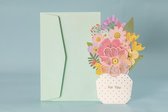 3D Bloemenkaart vaas met bloemen felicitatie verjaardag uitnodiging bedankt