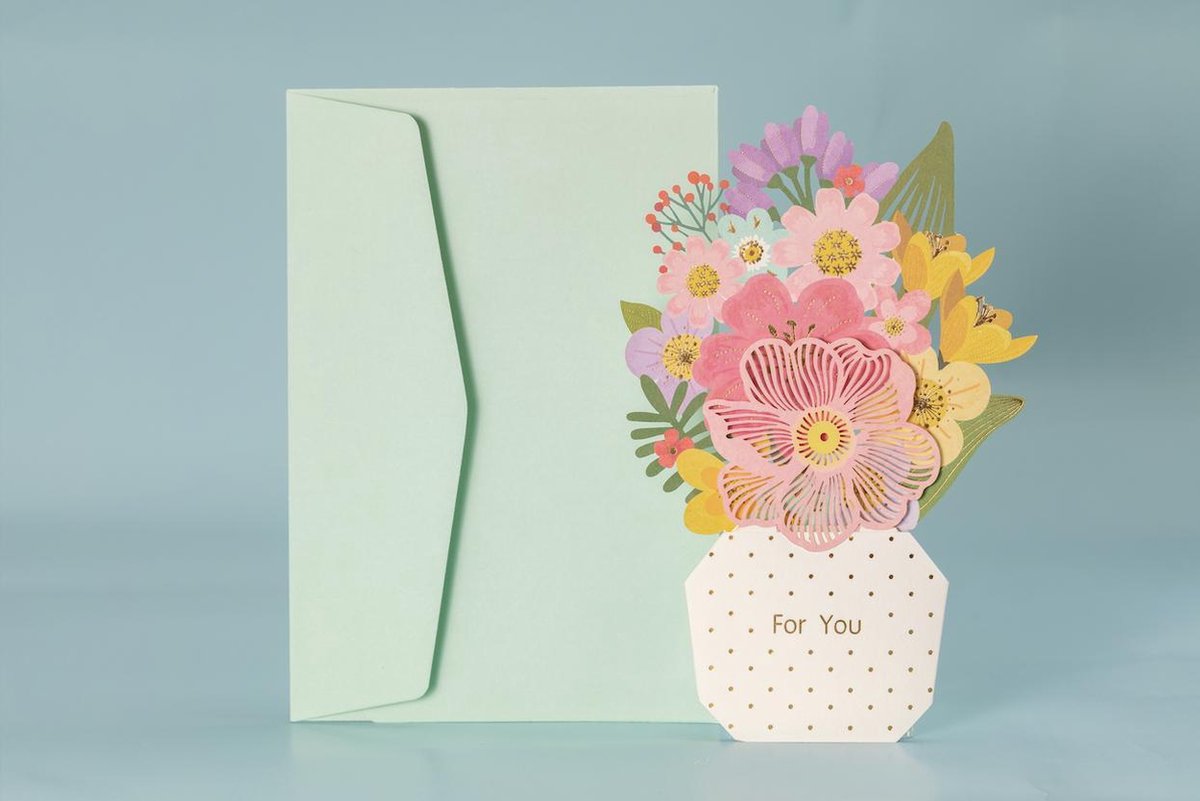 3D Bloemenkaart vaas met bloemen felicitatie verjaardag uitnodiging bedankt