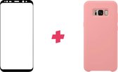 Bundel: Samsung Galaxy S8 screenprotector + roze Siliconen hoesje