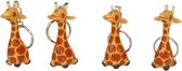 Sleutelhanger houten Giraffe - Hout - 11x3x3 cm - bruin - oranje - 4 stuks - India - Sarana - Fairtrade