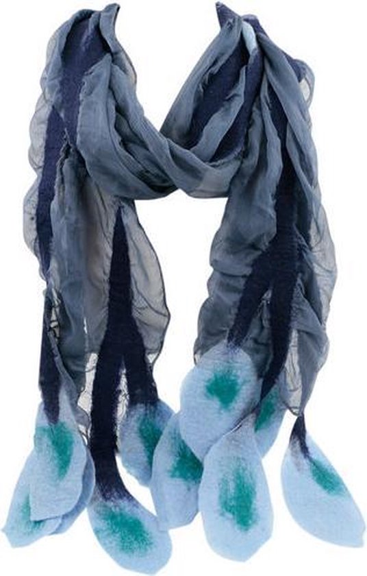 Sjaal - Vallende bladeren - Merino - 200x30x0,5cm - Blauw - Nepal - Fairtrade