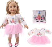 Dolldreams | Poppenkleertjes voor pop tot 43CM - Jurkje met tutu, print met bloemen en eenhoorn - geschikt voor baby born poppen