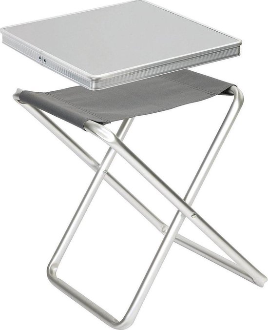 NordFalk 2-in-1 campingtafel en campingstoel 40x40 cm - inklapbare kampeertafel / kampeerstoel - aluminium
