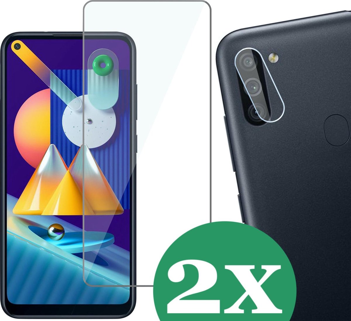 2x Screenprotector geschikt voor Samsung Galaxy M11 - 2x Camera Screen Protector Glas