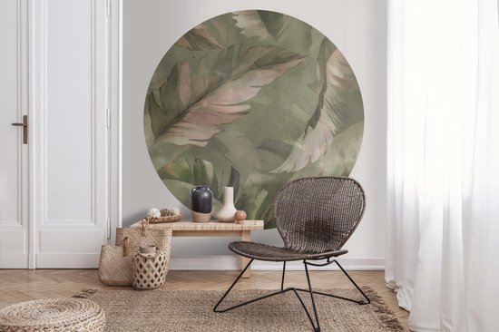 Papier peint cercle 60cm Feuilles tropicales