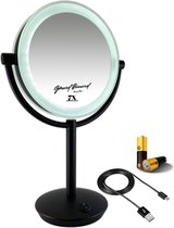 Metalen verlichte Make-up LED Spiegel mat zwart 7x vergroting 19cm doorsnee, inculsief 4x AA batterijen