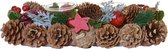 Kerststuk Theelicht houder - Christmas red star | 15 x 10 x 30 cm | Decoratieve en goed gevuld kerststuk waxinelicht houder gemaakt van natuurlijke materialen met rood effect | Rood