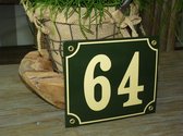 Emaille huisnummer 18x15 groen/creme nr. 64