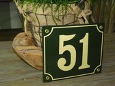 Emaille huisnummer 18x15 groen/creme nr. 51