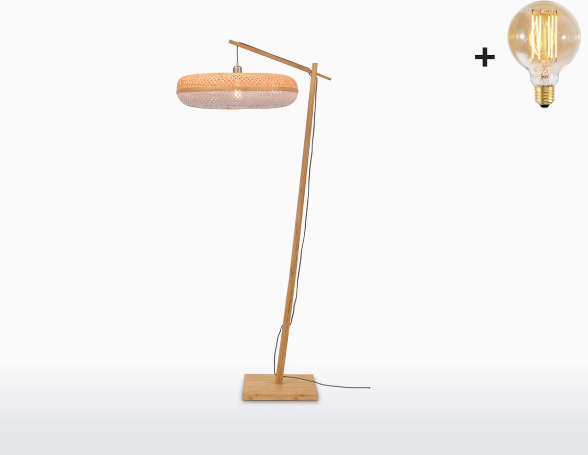 Vloerlamp - PALAWAN - Bamboe Voetstuk - Naturel Kap (60x15cm) - Met LED-lamp