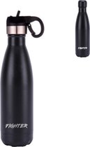 DRINKONLOVE - HYPERFLEX BLACK FIGHTER- Drinkfles - Thermosfles met rietje en draaidop - RVS - Zwart - 500ml  - Valentijn voor hem en haar