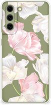 GSM Hoesje Geschikt voor Samsung Galaxy S21FE Back Case TPU Siliconen Hoesje Doorzichtig Mooie Bloemen