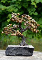 Edelsteen Tijgeroog Bonsai boompje met edelstenen voet