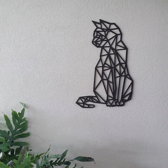 Cadeau en bois - Chat/Chat (Côté) - Grand - Zwart - Animaux et formes géométriques - Bois - Découpé au laser - Décoration murale