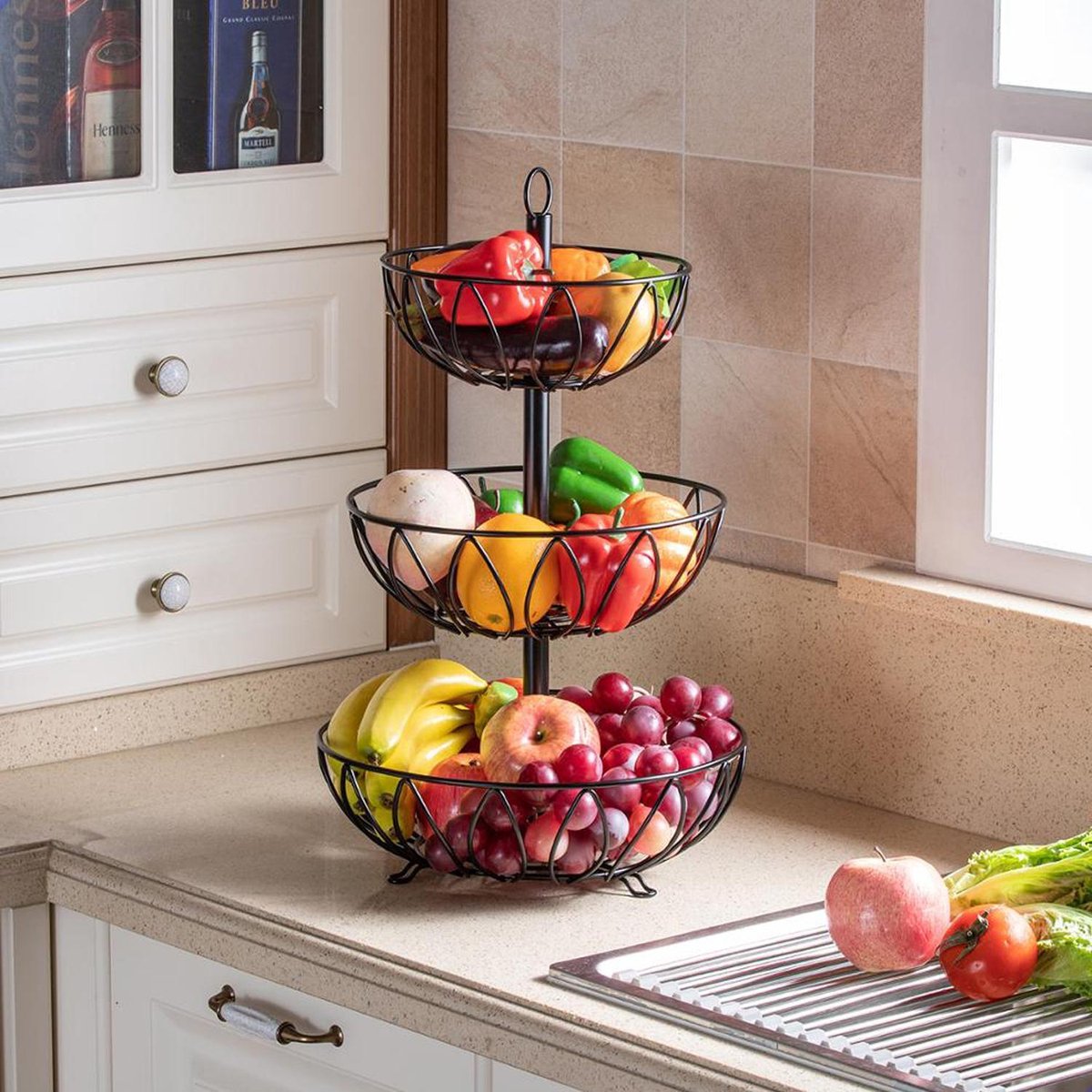Keramische fruitschaal voor op het aanrecht, 33 cm, decoratieve schaal, grote