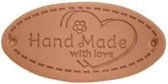 6 luxe PU lederen labels - Handmade with love - Ovaal - Handgemaakt label set 6 stuks - 3,2 x 1,6 CM
