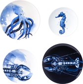 Heinen Delfts Blauw | Wandborden mix 5 zeedieren - set - 4 stuks
