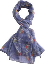 Lichte dames sjaal met retro vogeltjes motief | Denim | Mode accessoire | Geschenk