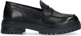 Manfield - Dames - Zwart leren loafers - Maat 37