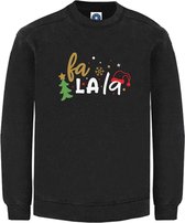 DAMES Kerst sweater -  FA LA LA - kersttrui - zwart - large -Unisex