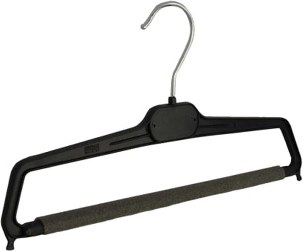De Kledinghanger Gigant - 10 x Broekhanger / pantalonhanger kunststof zwart met anti-slip broeklat (2 mm schuim), 36 cm