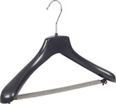 De Kledinghanger Gigant - 40 x Mantel / kostuumhanger kunststof zwart met schouderverbreding en anti-slip broeklat (2 mm schuim), 38 cm