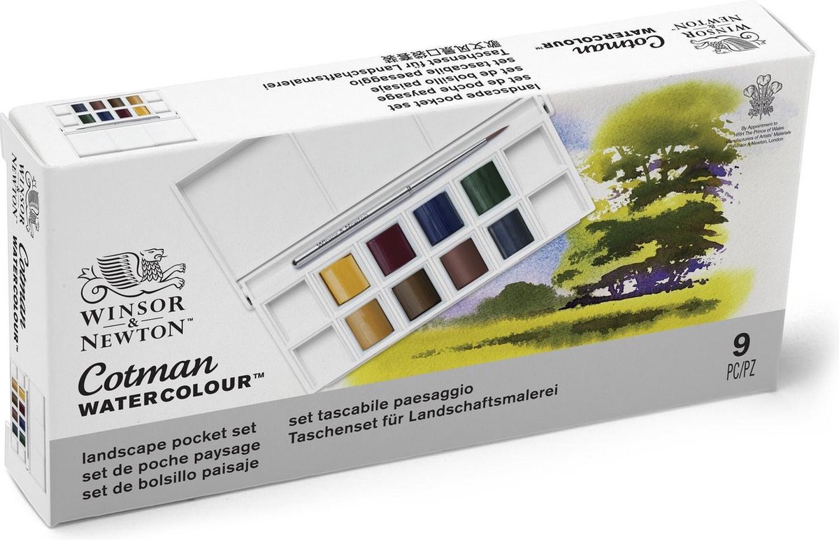 Winsor & Newton 0390673 Cotman Aquarelverf Set Landscape Pocket – 8 halve Watercolour napjes met reispenseel — afbeelding 2