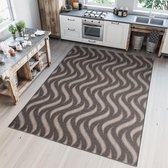 Tapiso Floorlux Vloerkleed Woonkamer Slaapkamer Bruin Donkerbruin Golven Abstract Design Trendy Modern Duurzaam Praktisch Hoogwaardig Tapijt Maat –  80x150