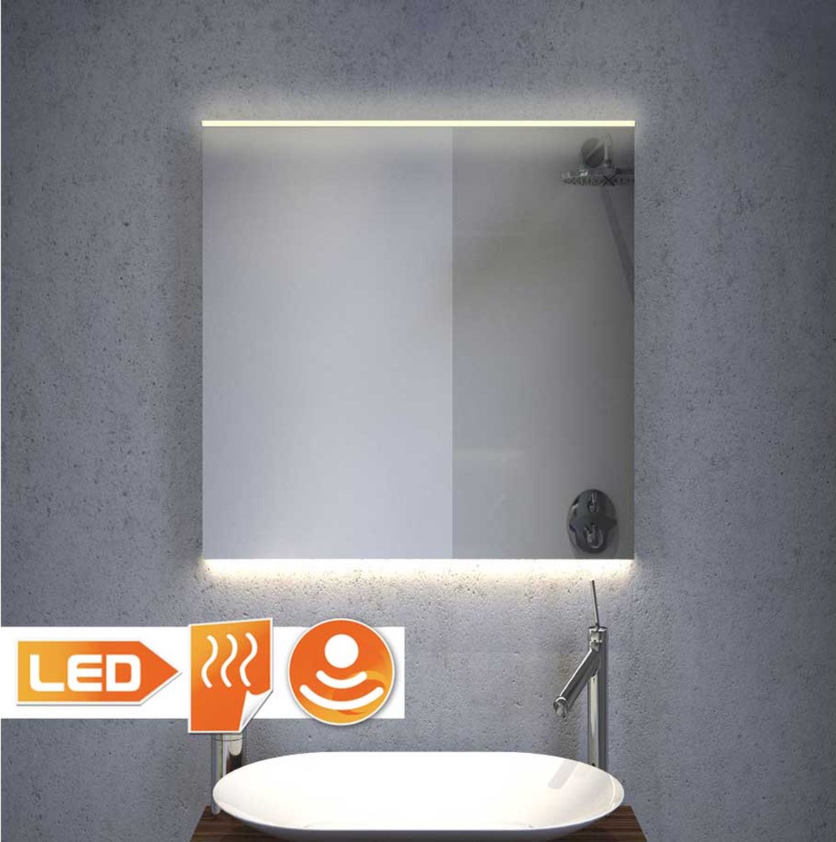 Badkamerspiegel met LED verlichting, verwarming, sensor en dimfunctie 60x70 cm