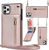 Cross-body Rits Vierkante TPU + PU Achterkant Case met Houder & Kaartsleuven & Portemonnee & Riem voor iPhone 11 Pro Max (Rose Gold)