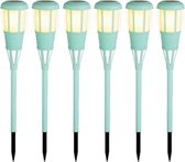 6x stuks solar tuinfakkel/tuinlamp turquoise op zonne-energie 61 cm - Prikspots tuinverlichting