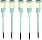 5x stuks solar tuinfakkel/tuinlamp turquoise op zonne-energie 61 cm - Prikspots tuinverlichting