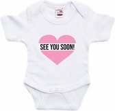 See you soon roze hart gender reveal cadeau tekst baby rompertje wit meisjes - Kraamcadeau - Babykleding 92 (18-24 maanden)