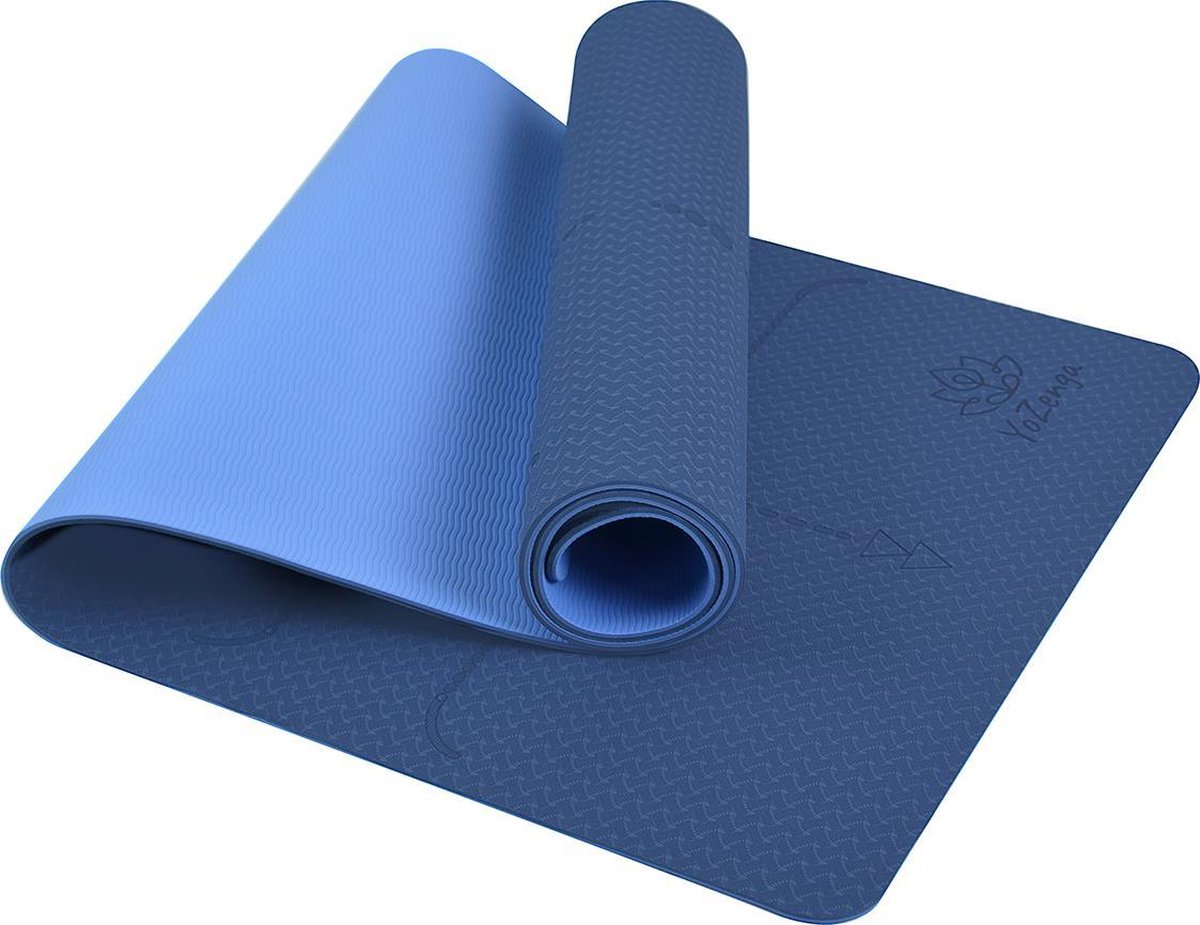 YoZenga Premium yoga mat | sportmat | fitnessmat | extra dik| TPE | Lotus Night blue/light blue | Inclusief Draagriem